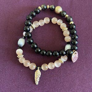 Express Beaded Stretch Bracelet Set | Rose Quartz & Black Onyx | 2 Pieces